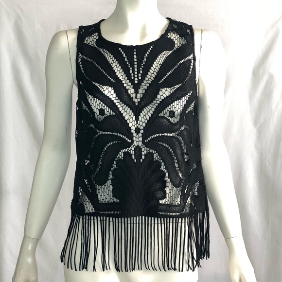 Dynamite Tops - Dynamite woman’s festival black lace fringe crop top brand new with tag size XS